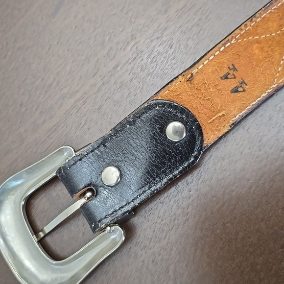 WESTERN Striped Leather Belt with Silver Buckle 44 - Picture 4 of 6